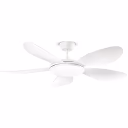 Ventilateur de plafond en métal blanc mat avec 5 pales en acrylique blanc, 5 vitesses, kit d'éclairage LED 36 watts avec diff ...