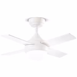 Ventilateur de plafond en métal blanc à 4 pales en bois peint blanc/bois clair (réversible), 3 vitesses, kit d'éclairage LED ...