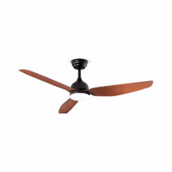 Ventilateur de plafond Pegaso en métal peint noir mat avec 3 pales en acrylique noyer foncé, 6 niveaux de vitesse, lumière LE ...