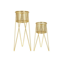Lot de 2 Cache-Pots sur Pied Mara 46cm Or