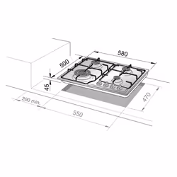 De'Longhi PFA 46 GH plaque Anthracite Intégré 60 cm Gaz 4 zone(s) - Vue supplémentaire 2