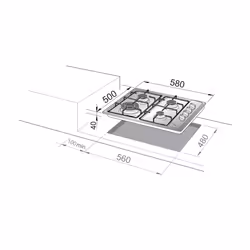 De’Longhi YAL 46 ASV plaque Acier inoxydable Intégré 58 cm Gaz 4 zone(s)