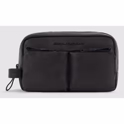 Piquadro BY5742AP, Trousse de toilette, Cuir, Noir, Monochromatique, Fermeture à glissière, 255 mm