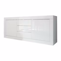 Buffet basico 2 Portes 3 Tiroirs Blanc Laque brillant - L210xP42xH85,8 cm