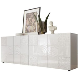 Homemania - Buffet - mirona - 4 portes - Blanc laqué brillant avec serigraphie - 241 x 43 x 84 cm
