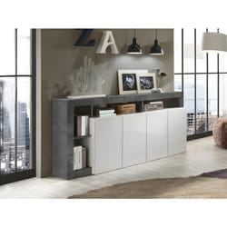 Buffet SEFRO - 4 portes et 4 niches - Blanc laqué et béton