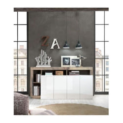 Buffet - Effet Bois Vintage et blanc Laque - Style contemporain - 4 portes - maestro - l 184 x p 42 x h 93 cm