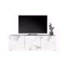 Meuble TV - Blanc laqué brillant avec sérigraphie miroir - L181 x P43 x H57 cm - VICTORY