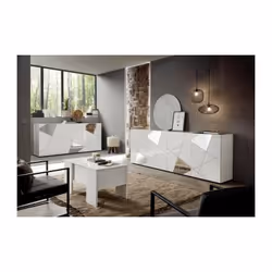 Buffet victory 3 Portes Blanc Laqué brillant avec serigraphie miroir L181 Cm