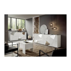 Buffet victory 3 Portes Blanc Laqué brillant avec serigraphie miroir L181 Cm