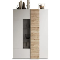 Vitrine - VENEZIA - 2 portes - Blanc laqué / Chêne Cadiz - 121 x 44 x 169 cm