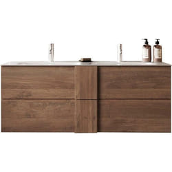 Ensemble Meuble Salle De Bain Suspendu June L120 - Double Vasque + 2 Tiroirs - Coloris Chene Mercure - Style Scandinave