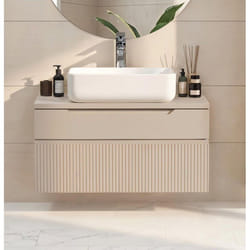 Meuble suspendu avec vasque - 2 tiroirs - L80 x P48 x H42 cm - Coloris beige cachemire laqué - ROMA
