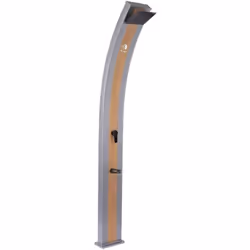 Elégante Douche Solaire En Aluminium Ella Couleur Gris Avec Bande Centrale Couleur Bois Douche De Jardin Et De Piscine Extéri ...