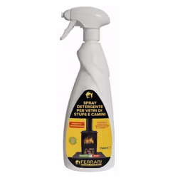 Idéal pour nettoyer facilement les vitres des fumées noires des cheminées et poêles, grillades, barbecues Flacon de 750 ml.