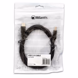 Atlantis Land P019-UB2-ABMM-3 câble USB 3 m USB 2.0 USB A USB B Noir