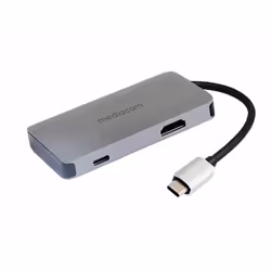 Mediacom MD-C311, Mini DisplayPort, HDMI, USB 3.2 Gen 1 (3.1 Gen 1) Type-A, USB Type-C, Aluminium, Câble rond, 100 W, 1 pièce ...