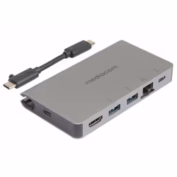 Mediacom MD-C315, Station d'accueil, USB 3.2 Gen 1 (3.1 Gen 1) Type-C, 1000BASE-T, Aluminium, Aluminium, USB