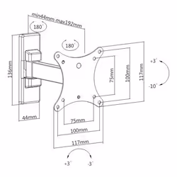 Link Accessori LKBR46, 68,6 cm (27"), 75 x 75 mm, 100 x 100 mm, -10 - 3°, Plastique, Acier, Noir