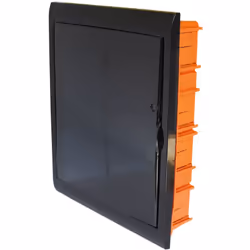 Tableau d'encastrement 54 modules avec cadre noir et porte fumée. Avec rail DIN, matériau isolant technopolymère non propagea ...