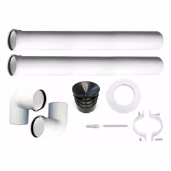 Kit conduit simple paroi en PPS DN 080.COMPOSITION : 2 éléments de 1 mt. , 2 coudes 90°, 1 pince murale, 1 rosace silicone bl ...