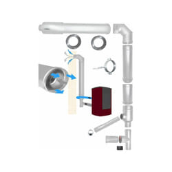 Kit de Cheminee en acier inoxydable dn 80 130, entree d'air d'evacuation des fumees coaxiale pour poele a granules, fabrique en italie