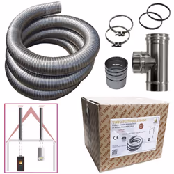 Kit tuyau en acier inoxydable 316 composé de : flexible 5 mt, diamètre 60 mm. Intérieur lisse conforme à la norme CE EN 1856- ...
