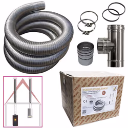 Kit tuyau en acier inoxydable 316 composé de : flexible 3 mt, diamètre 80 mm. Intérieur lisse conforme à la norme CE EN 1856- ...