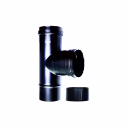 Raccord chaudiere a T 90 fm-f, DN 80 mm, pour poele a pellets ou a bois. Tube noir en acier emaille 600 degres. CE Made in It ...