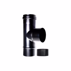 Raccord chaudiere a T 90 fm-m DN 80 mm, pour poele a pellets ou a bois. Tube noir en acier emaille 600 degres. CE Made in Ita ...