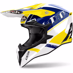 Airoh Wraaap Feel Casque de motocross, blanc-bleu-jaune, taille L pour Hommes