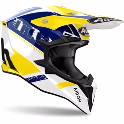 Airoh Wraaap Feel Casque de motocross, blanc-bleu-jaune, taille L pour Hommes