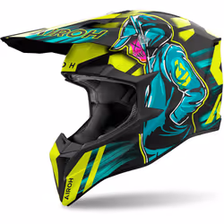 Airoh Wraaap Cyber Casque de motocross, bleu-jaune, taille M pour Hommes