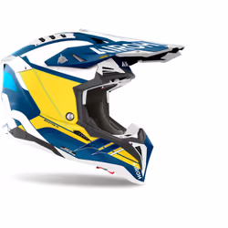 Airoh Aviator 3 Saber Casque de motocross, blanc-bleu-jaune, taille S pour Hommes
