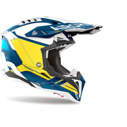 Airoh Aviator 3 Saber Casque de motocross, blanc-bleu-jaune, taille S pour Hommes