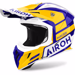 Airoh Aviator Ace 2 Sake Casque de motocross, blanc-bleu-jaune, taille L pour Hommes