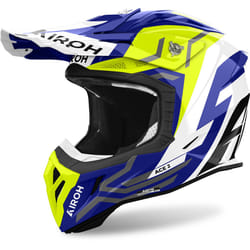 Airoh Aviator Ace 2 Ground Casque de motocross, blanc-bleu-jaune, taille S pour Hommes