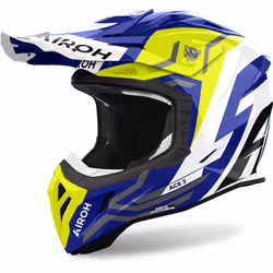 Airoh Aviator Ace 2 Ground Casque de motocross, blanc-bleu-jaune, taille S pour Hommes