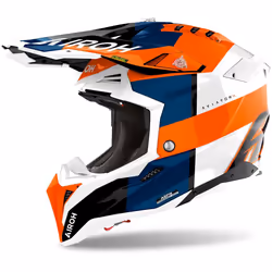 Airoh Aviator 3 Monarch Casque de motocross, blanc-bleu-orange, taille M pour Hommes