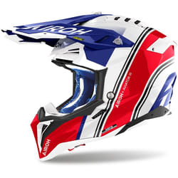 Airoh Aviator 3 Hima Casque de motocross, blanc-rouge-bleu, taille L pour Hommes