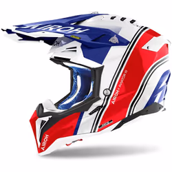 Airoh Aviator 3 Hima Casque de motocross, blanc-rouge-bleu, taille L pour Hommes