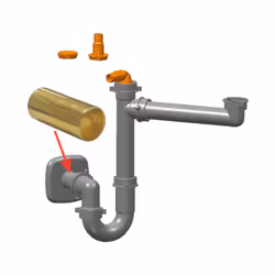 Vidage évier 1 cuve, siphon gain de place gris métallisé pour évier 1 bac, sortie laiton LIRA référence 9.1279.07 Type de pro ...