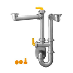 Lira - Siphon tubulure gain de place pour vidage évier 2 cuves, gris métal