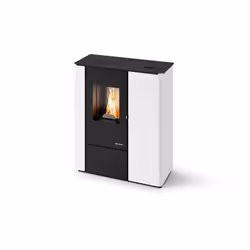 Le poêle à granules extra plat Vale de la marque EVA CALOR possède une puissance nominale de 7 kW ce qui lui permets de chauf ...
