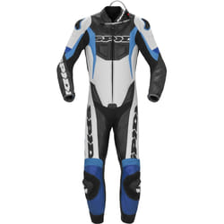 Spidi Sport Warrior Pro Costume en cuir de moto perforé une pièce, noir-bleu, taille 50 pour Hommes