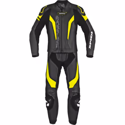 Spidi Laser Touring Costume en cuir de moto deux pièces, noir-jaune, taille 52 pour Hommes