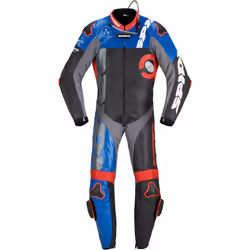 Spidi DP-Progressive Perforated Pro Combinaison en cuir de moto une pièce, noir-rouge-bleu, taille 56