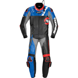 Spidi DP-Progressive Touring Costume deux pièces en cuir de moto, noir-rouge-bleu, taille 50 pour Hommes