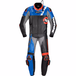 Spidi DP-Progressive Touring Costume deux pièces en cuir de moto, noir-rouge-bleu, taille 52 pour Hommes