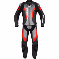 Spidi Laser Touring Costume en cuir de moto deux pièces, noir-gris-rouge, taille 48 pour Hommes